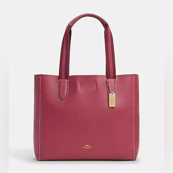 🔥🎁NWT! Coach Derby Tote Handbag Leather Gold/Rouge Msrp:$350.00 - Picture 1 of 13